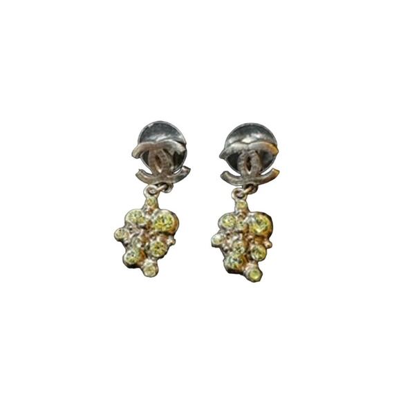 CHANEL GREEN‎ Crystal CC Drop Earrings*Silver & Green*Velvet Gift Box*PIERCED - Picture 1 of 6